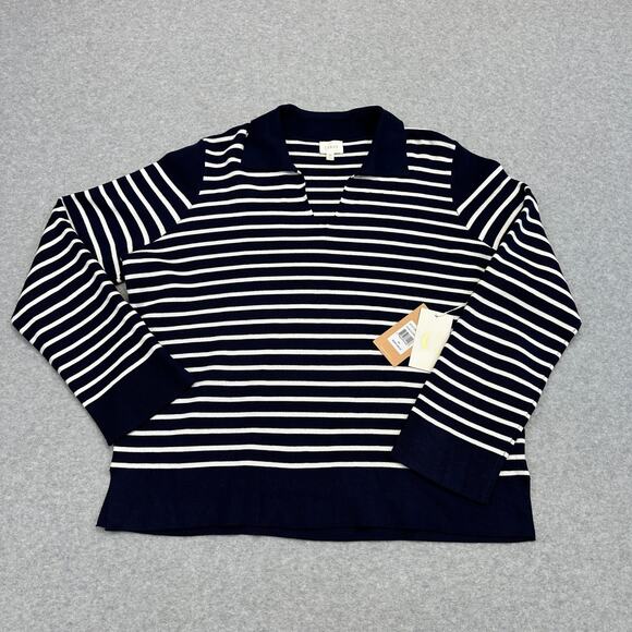 Cyrus Knitted Top WMN XL Navy White Stripe Pullover Long Sleeve Stretch Collared - Picture 1 of 7